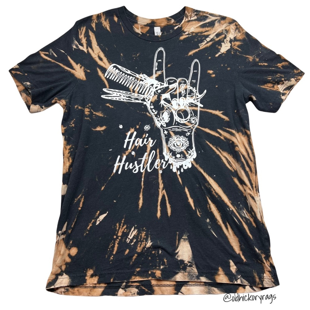 Hair Hustler Bleached Short Sleeve Graphic Tee Size Large